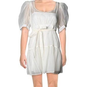 Elegant White Puff Sleeve Dress